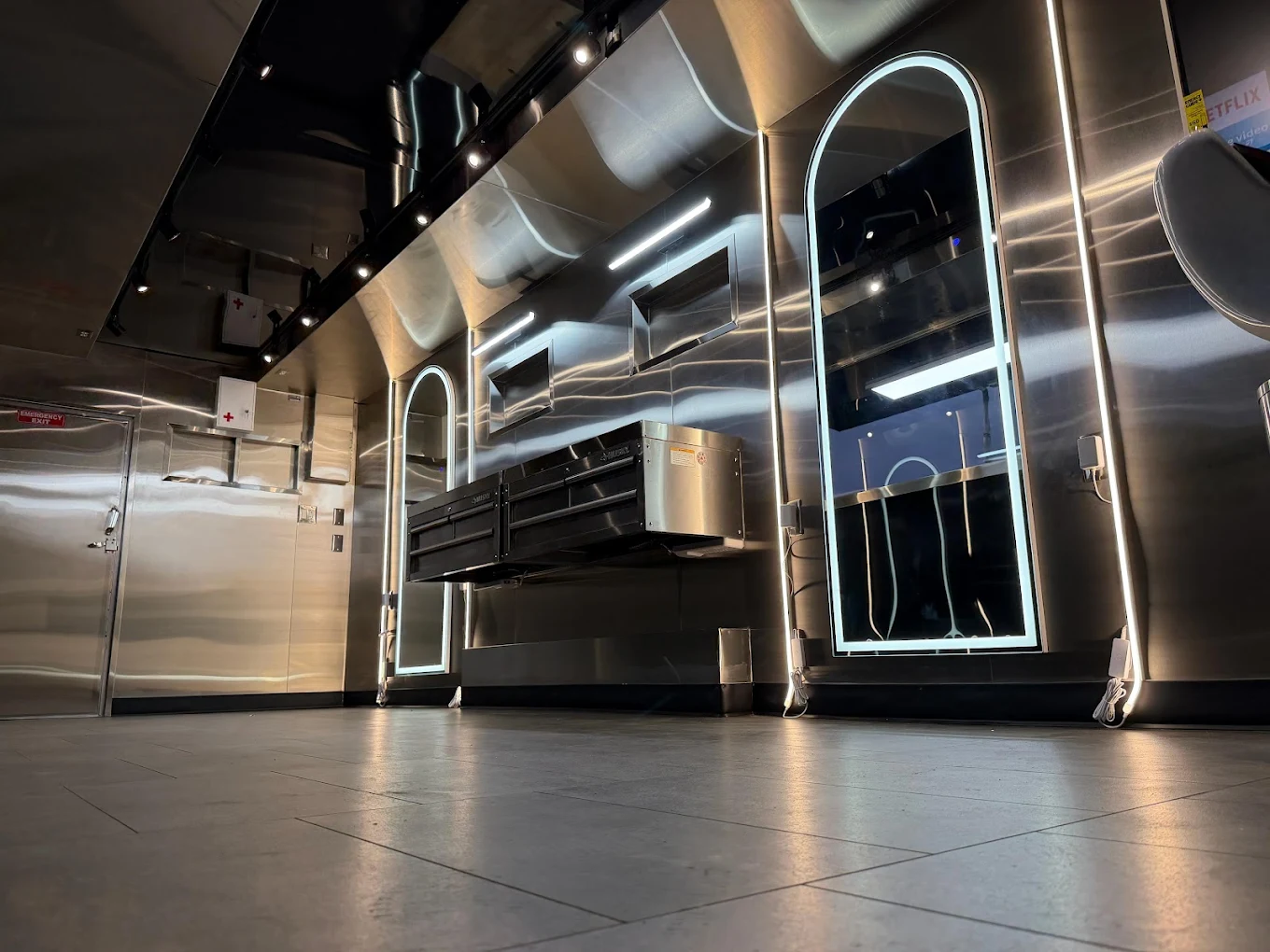 Premium luxury food truck interior with LED lighting