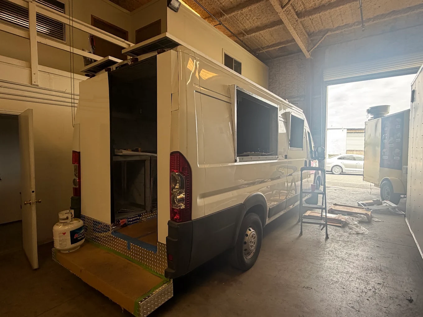 Food truck van conversion in shop