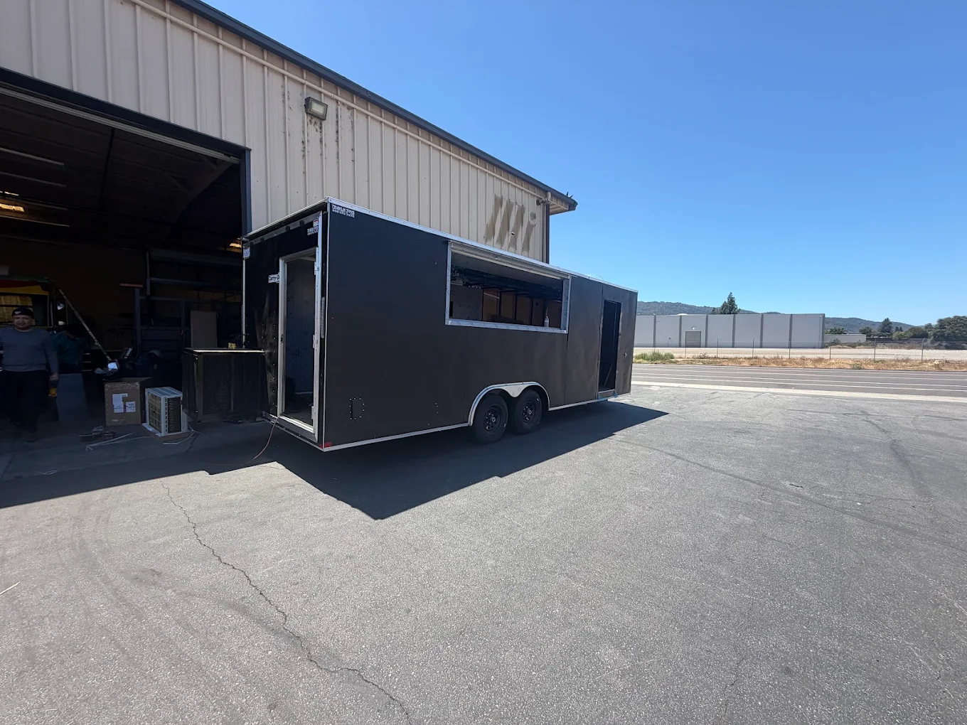 Completed black food trailer exterior