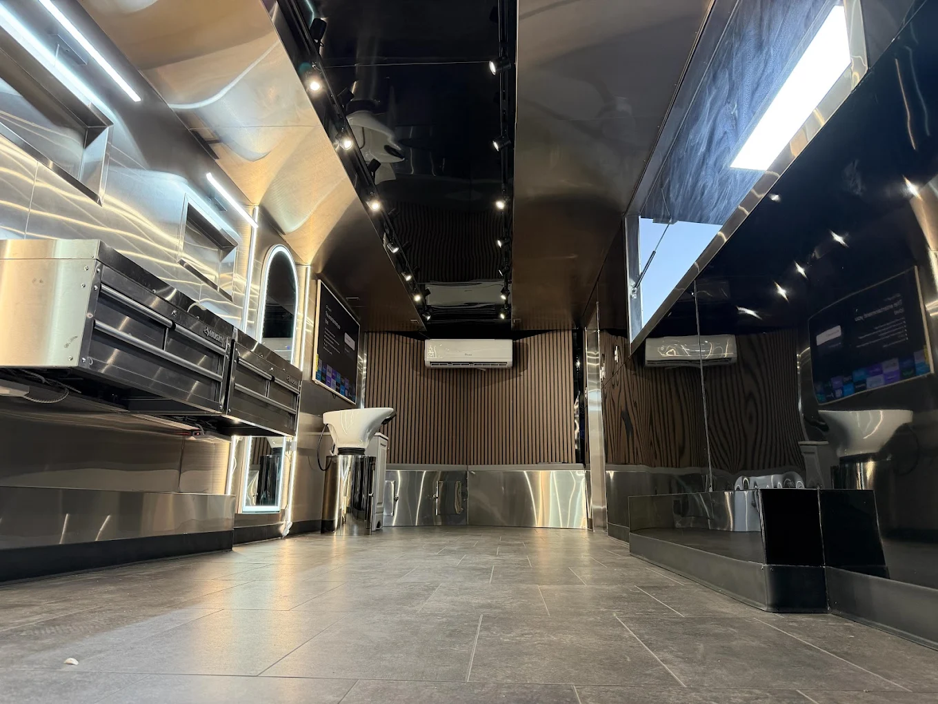 Premium custom food truck interior with wood paneling