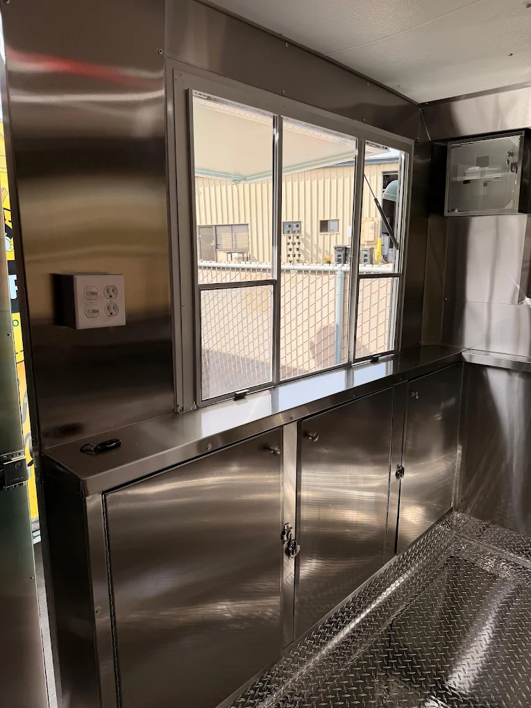 Serving window and under-counter storage