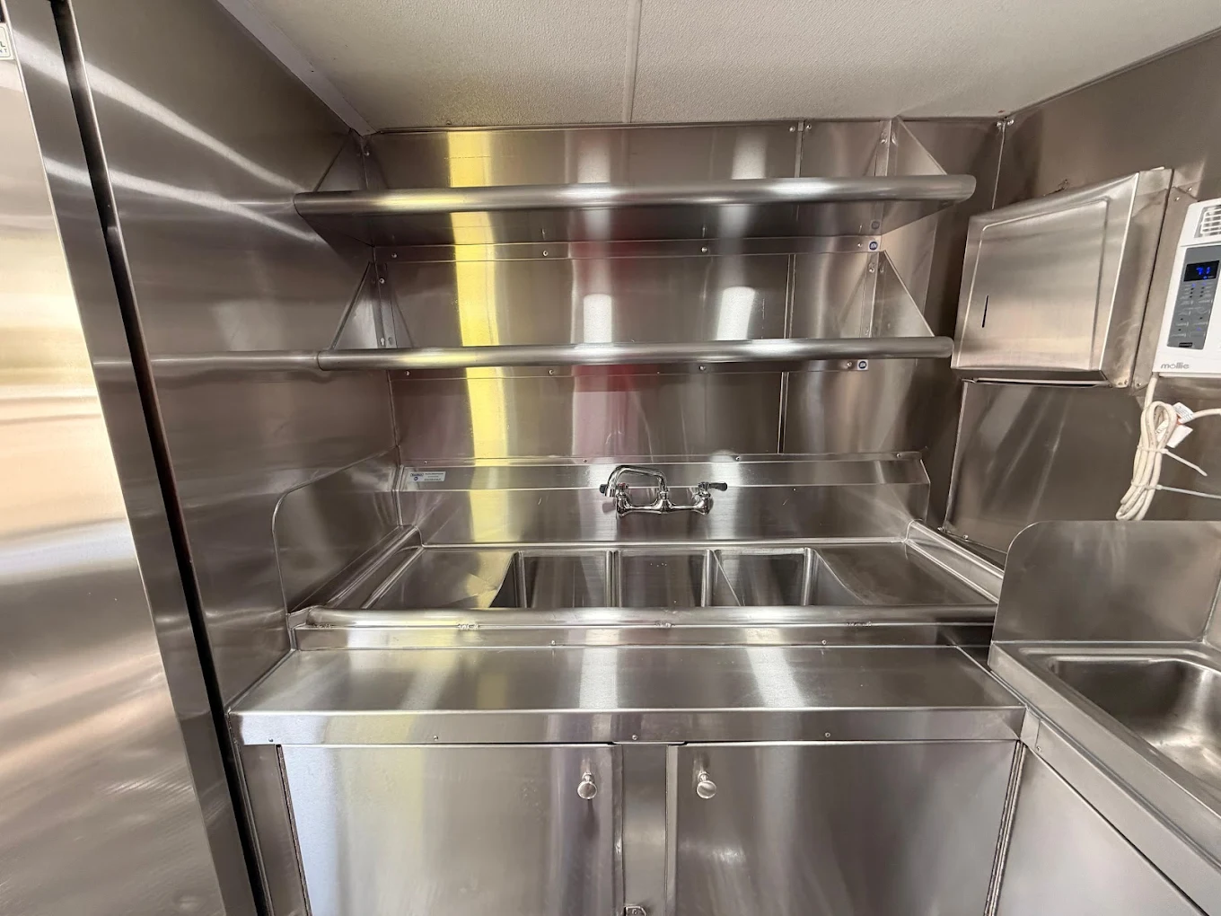 3-bay sink and shelving fabrication